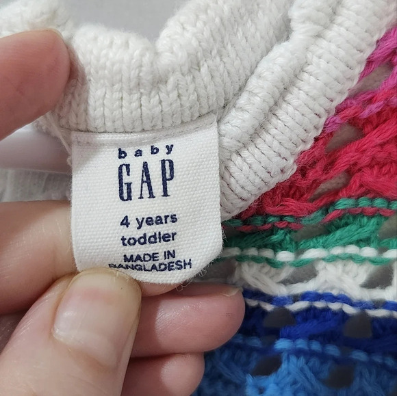 Baby Gap Toddler Crochet Flutter Sleeve Dress Size 4 Years Striped Rainbow - Picture 2 of 8